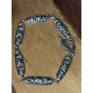 VINTAGE STERLING SILVER FLORAL LINK  BRACELET 7" 16.6 Grams